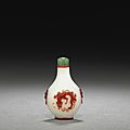 An exquisite red glass overlay 'chi dragon' snuff bottle. possibly imperial, palace workshops, beijing 1750-1820