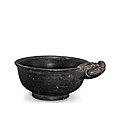 A black pottery dragon-handled cup, Yuan dynasty