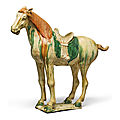 A sancai-glazed pottery figure of a horse, Tang dynasty (618-907)