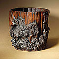 A rare chenxiangmu brush pot carved with prunus, late ming dynasty, 17th century