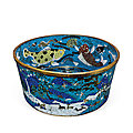 A rare and large cloisonné enamel 'spring' basin, qing dynasty, qianlong period (1736-1795)
