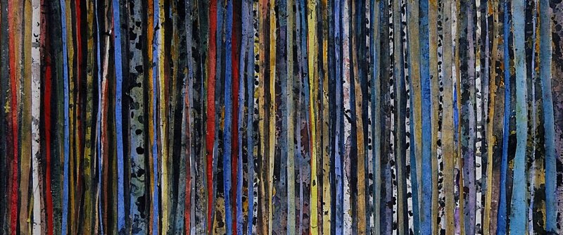 forêt 59 (Bis), avril 2016, collage aquarelle, 56 x 24 cm