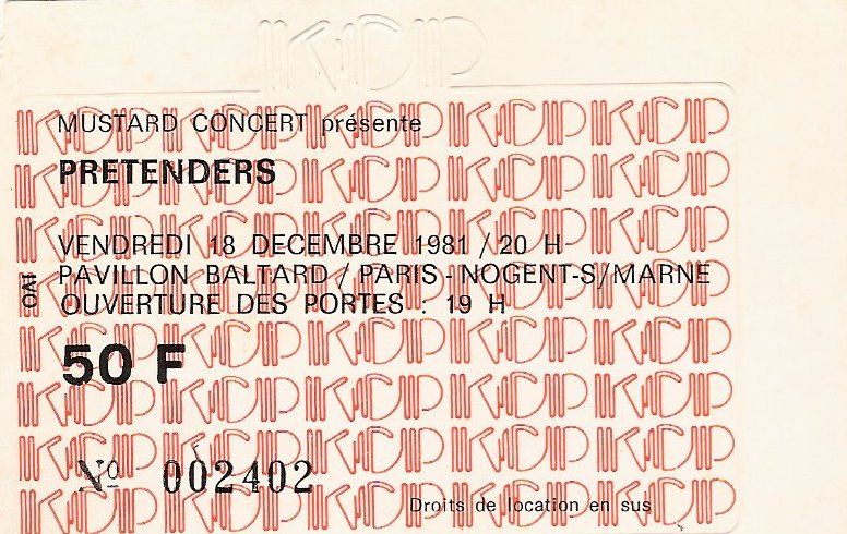 Pretenders - Vendredi 18 Décembre 1981 - Pavillon Baltard - Play