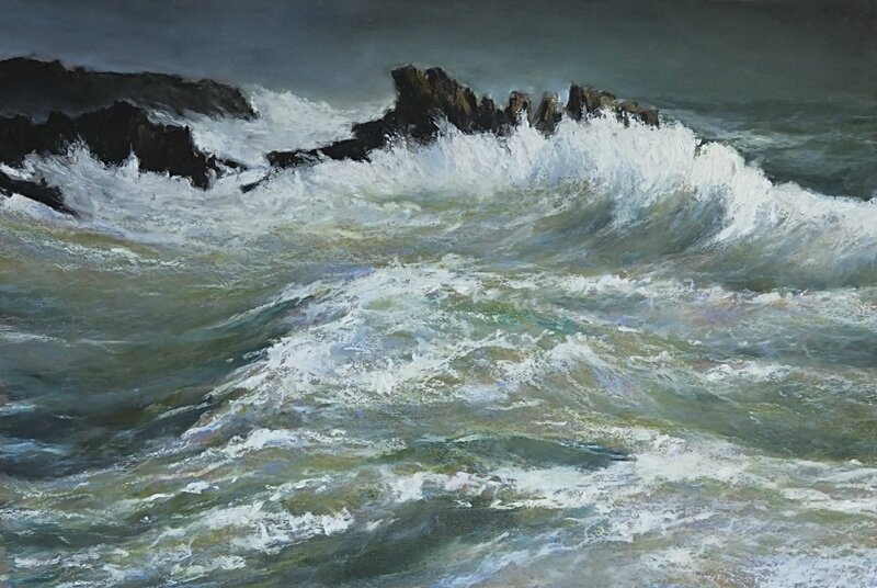 Déferlement, mai 2015, pastelà l'huile, 60 x 40 cm