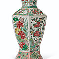 A famille verte hexagonal vase, qing dynasty, kangxi period (1662-1722)