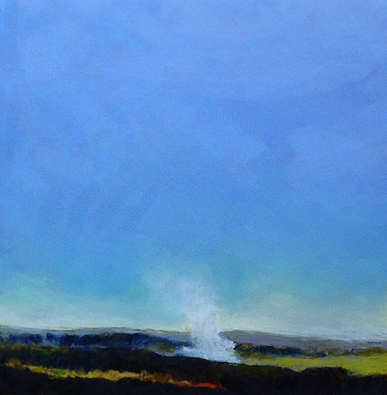 Fumée d'écobuage à Brocéliande, oct 2017, pastel à l'huile, 32 x 32 cm