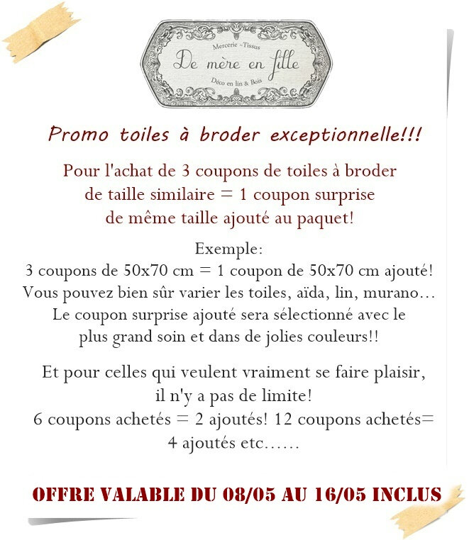 offre toiles à broder mai 2021