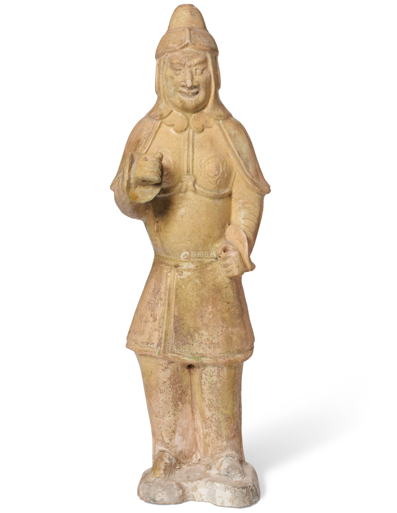 A straw-glazed pottery figure of a soldier, Sui dynasty (AD 581-618)