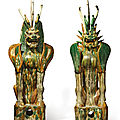 Two large sancai-glazed pottery figures of leonine earth spirits, Tang dynasty (618-907)