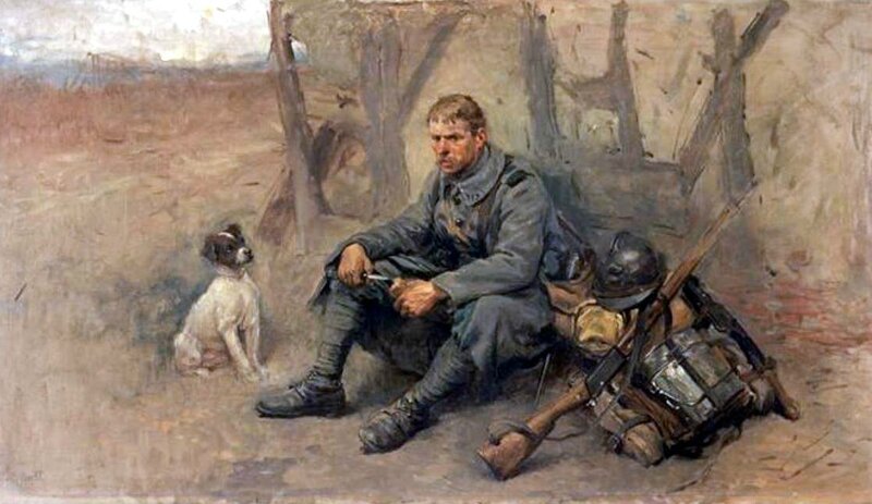 Soldat du 117 RI avec son chien