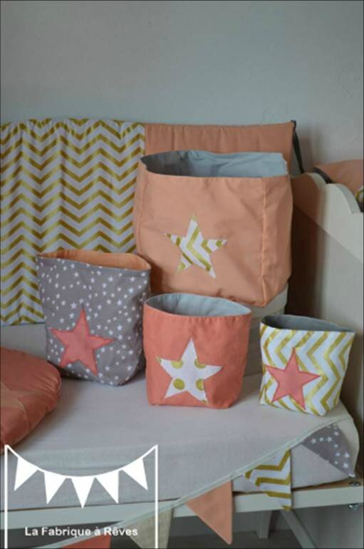 pochons pannières de rangmeent doré abricot corail gris crème étoiles