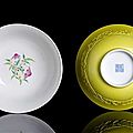 A fine and very rare imperial pair of lemon-yellow-glazed ‘famille rose’ porcelain bowls, daoguang seal marks and of the period
