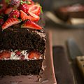 Cake gourmand chocolat et fraises.