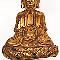 Statuette de bouddha en fonte de fer laqué rouge et or, vietnam, xixème siècle