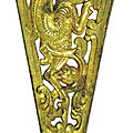 Gilt bronze winged horse pattern danglu, western han dynasty (202 bc-8 ad)