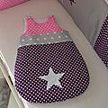 gigoteuse 0-6 mois bébé fille blanc violet rose vif gris pois étoiles