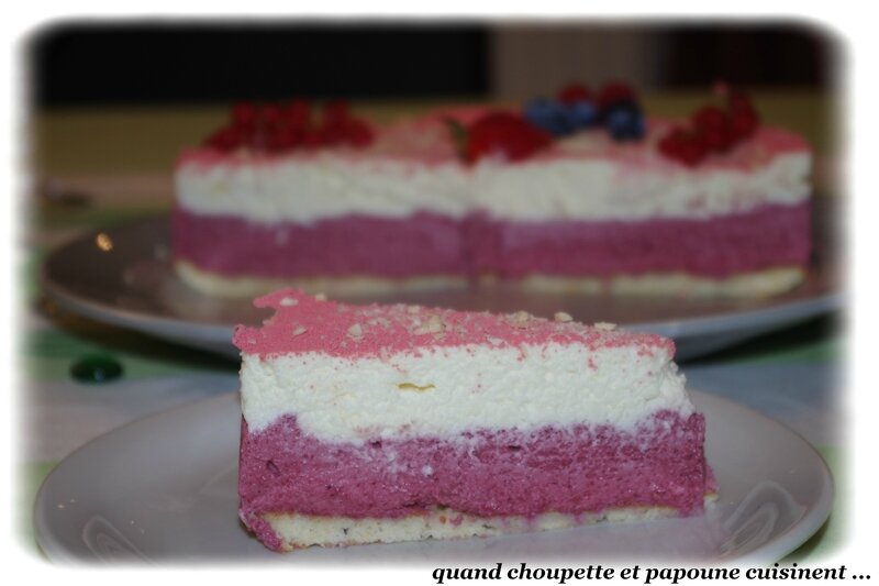 Entremet Mousse Fruits Rouges Mousse Chocolat Blanc Sur Une Dacquoise Amande Quand Choupette Et Papoune Cuisinent