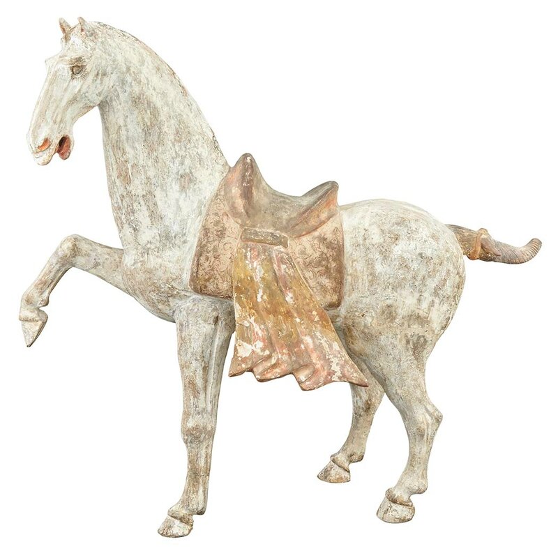 Chinese Painted Pottery Figure of a Prancing Horse, Tang Dynasty1