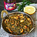 Curry doux de crevettes et épinards (avec la pâte de curry patak's)