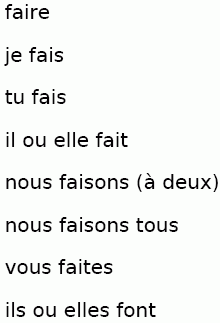 Le verbe FAIRE au présent.  1re du niveau de base (A1).