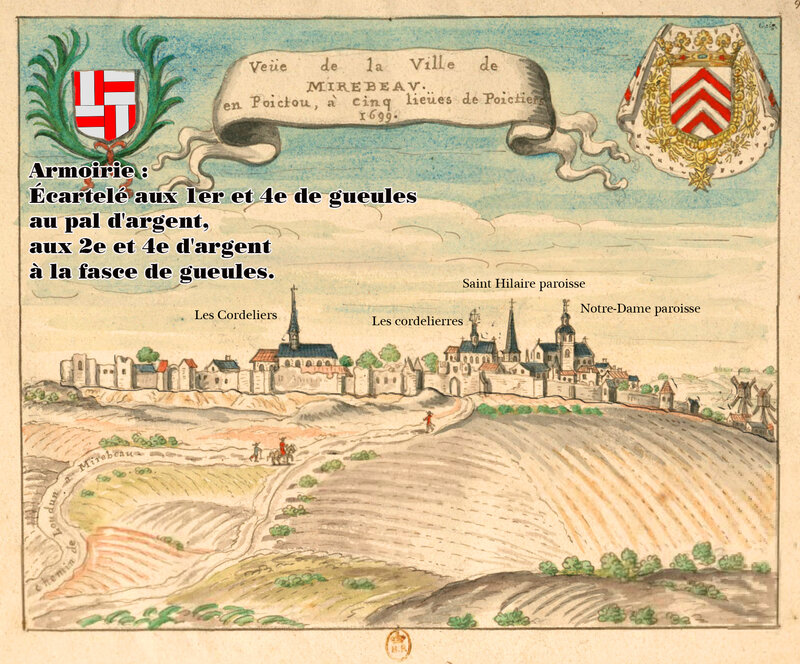 Vue de la ville de Mirebeau en Poitou, à cinq lieux de Poitiers et ses seigneurs