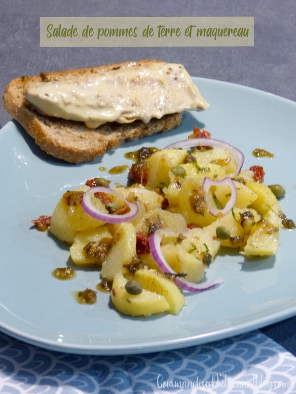 Salade de pommes de terre et tartine grillée de maquereau à la moutarde ...