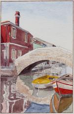 1024 Aquarelles de Venise 21 Barques et pont à Burano (sans bords)