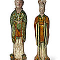 Two sancai-glazed pottery figures of officials, Tang dynasty (AD 618-907)