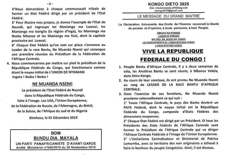 VIVE LA REPUBLIQUE FEDERALE DU CONGO a