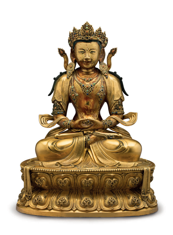 An Imperial gilt-bronze figure of Amitayus, China, Kangxi period (1662-1722)
