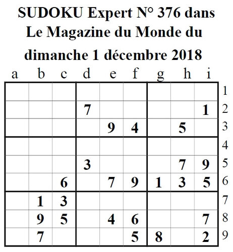 sudoku N° 371 du magazine le Monde Magazine - bruno se lance