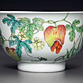 A famille rose 'bitter melon' bowl, qianlong six-character seal mark in underglaze blue and of the period (1736-1795)