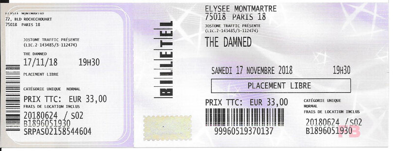 2018 11 17 The Damned Elysée Montmartre Billet