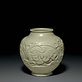 A very rare Yaozhou celadon carved jar, China, Northern Song dynasty (AD 960-1127)