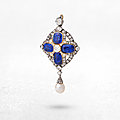 Sapphire, diamond and natural pearl pendant, late 19th century