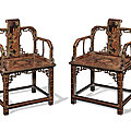 A rare pair of gilt-decorated black lacquer armchairs, yongzheng-qianlong period (1723-1795)