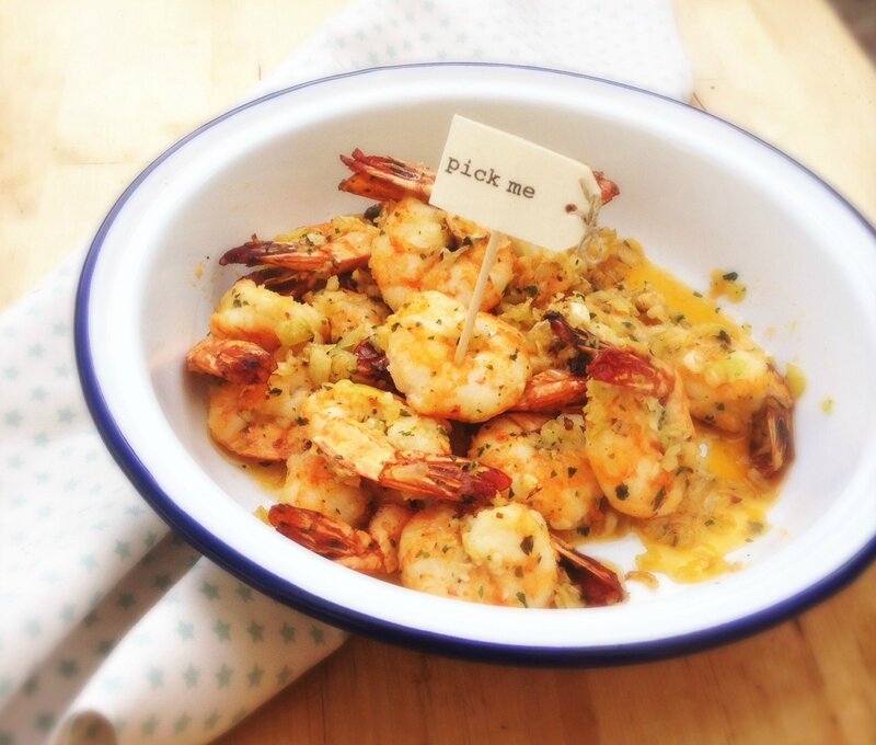gambas a l'ail et oignons actifry blog chez requia cuisine et confidences