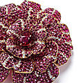 An elegant ruby and diamond 'camellia' brooch, by chanel