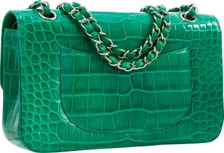 Chanel Shiny Green Crocodile Medium Double Flap Bag with Silver Hardware 2