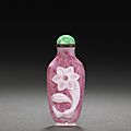 A white overlay pink glass snuff bottle, imperial palace workshops, beijing, 1750-1820