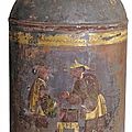 A large polychrome lacquered sheet tea caddy, italy or england, 19th ct.