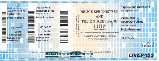 2013 09 Bruce Springsteen Espaço das Americas SP Billet