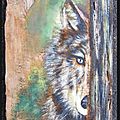 LOUP grand prédateur famille canidé Animal sauvage Ghislaine Letourneur Peinture sur bois huile - Wolf painting on wood - Vopsire Vopsea pe lemn de lup