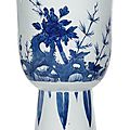 An unusual blue and white decorated porcelain stemcup, china, 17th century