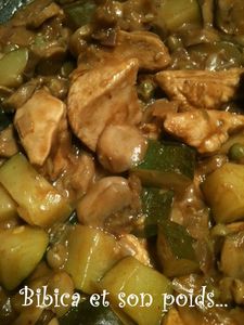 Wok de poulet au vinaigre balsamique, courgette et champignons gros plan 2