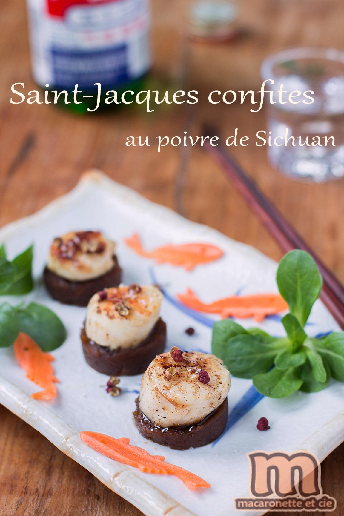 SaintJacques confites au poivre de Sichuan sur compotée de granny smith gingembre sauce soja